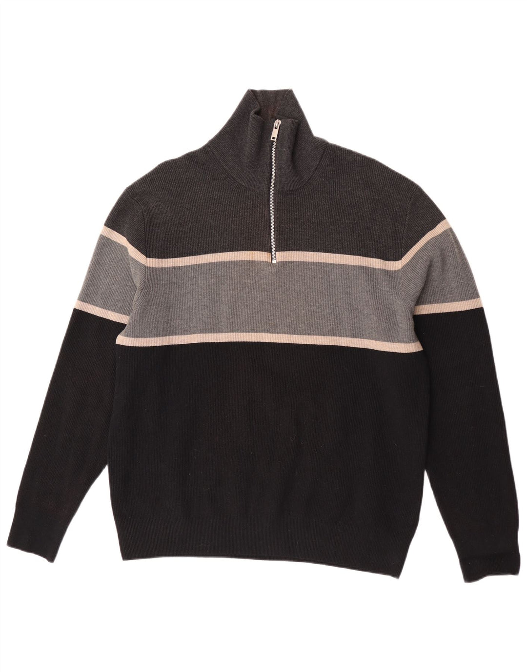 Marks & Spencer Herren-Pullover mit Reißverschluss am Hals, XL, graues Farbblock-Polyester