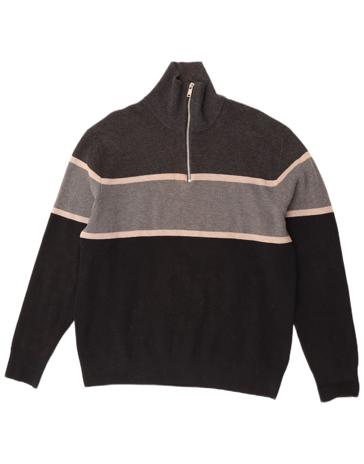 Marks & Spencer Herren-Pullover mit Reißverschluss am Hals, XL, graues Farbblock-Polyester