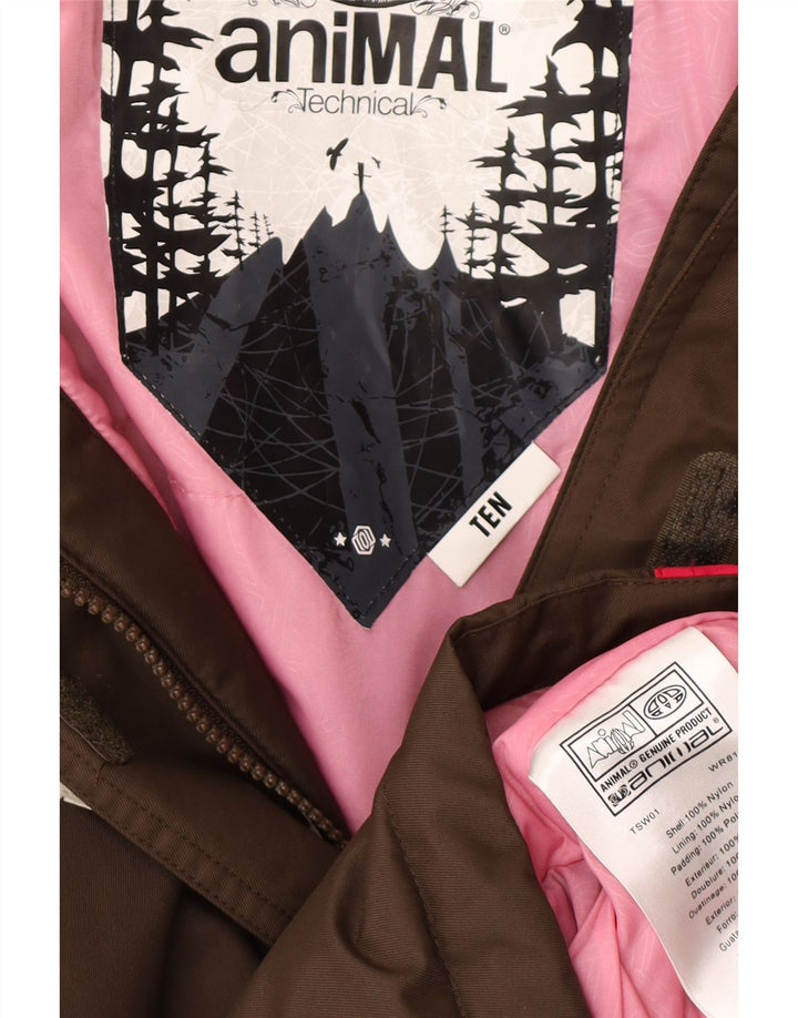 ANIMAL Übergroße Damen-Regenjacke mit Kapuze, UK 10, Klein, Braun, Farbblock