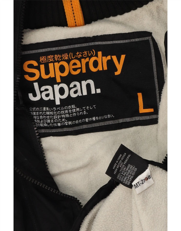 Superdry Damen-Windbreakerjacke mit grafischer Kapuze, UK 16, Größe L, schwarzes Nylon