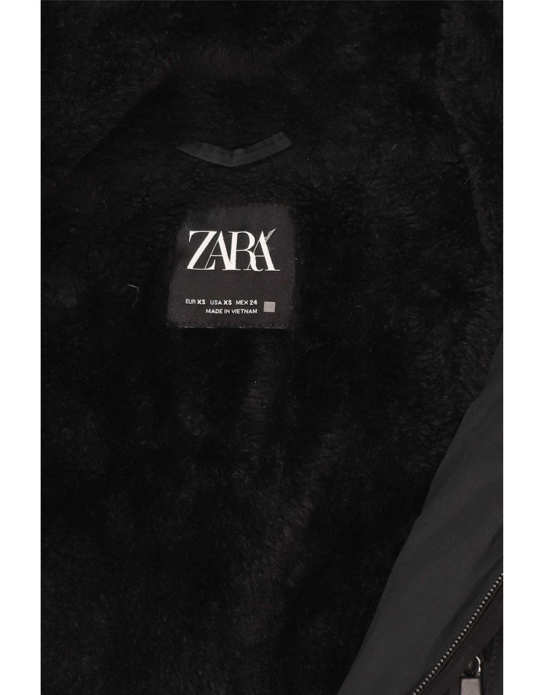 Zara Damen-Parka mit Kapuze, UK 6, XS, Schwarz, Polyester