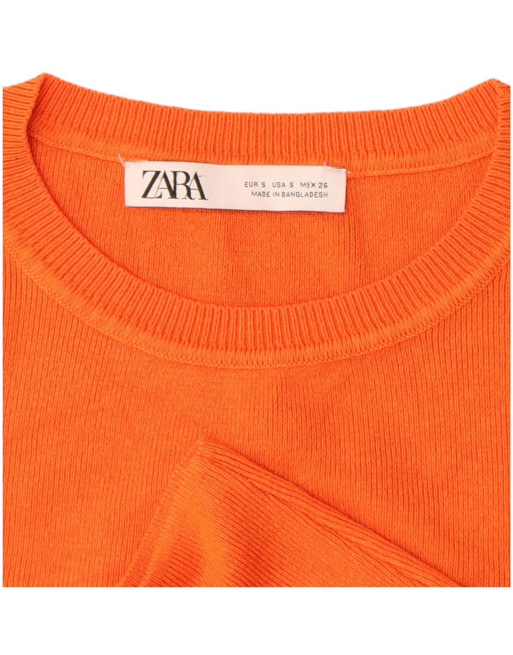 ZARA Damen Crop Pullover mit U-Boot-Ausschnitt, Gr. 8, Orange