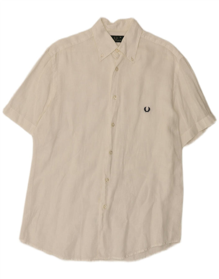 Fred Perry Herren Kurzarmhemd Mittelweißes Leinen