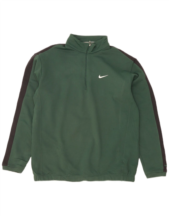 NIKE Herren-Sweatshirt mit Reißverschluss am Hals, groß, grünes Farbblock-Polyester