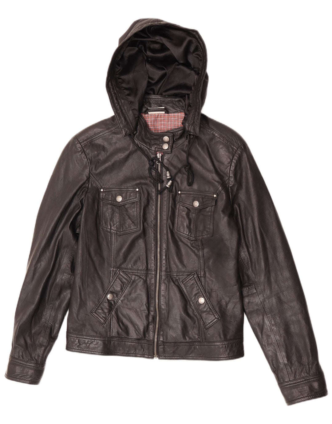 Street One Damen-Lederjacke mit Kapuze, UK 14, mittelschwarzes Leder