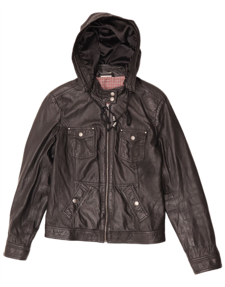 Street One Damen-Lederjacke mit Kapuze, UK 14, mittelschwarzes Leder