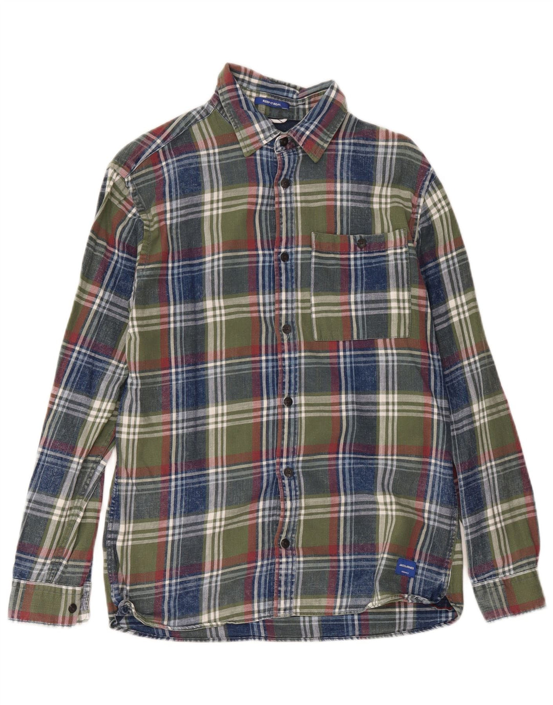 Jack & Jones Herren-Flanellhemd aus mittelgrün karierter Baumwolle