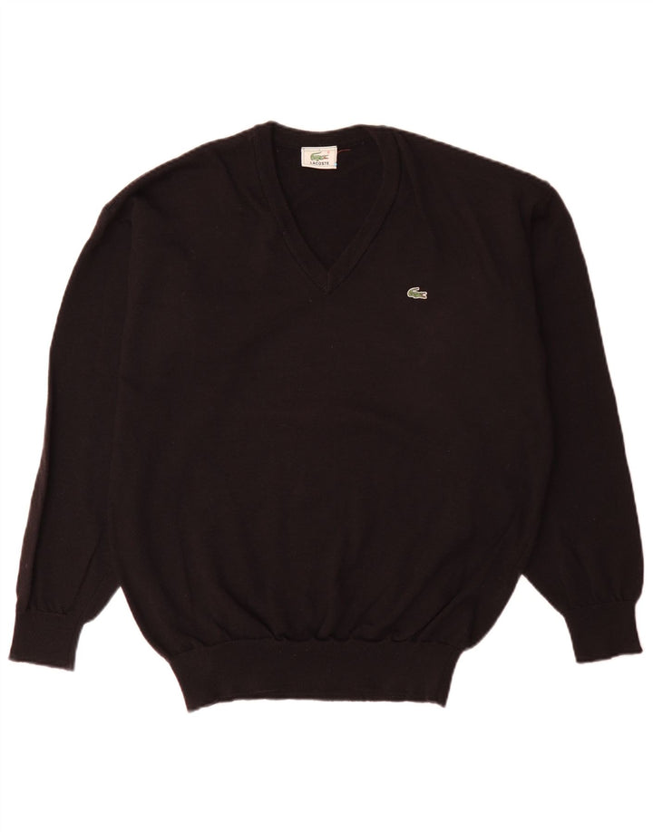 Lacoste Herren-Pullover mit V-Ausschnitt, Größe 5, groß, schwarze Schurwolle