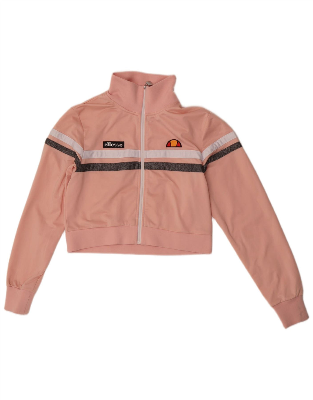 Ellesse Womens Crop Trainingsanzug Top Jacke UK 10 Small Rosa gestreift Polyester