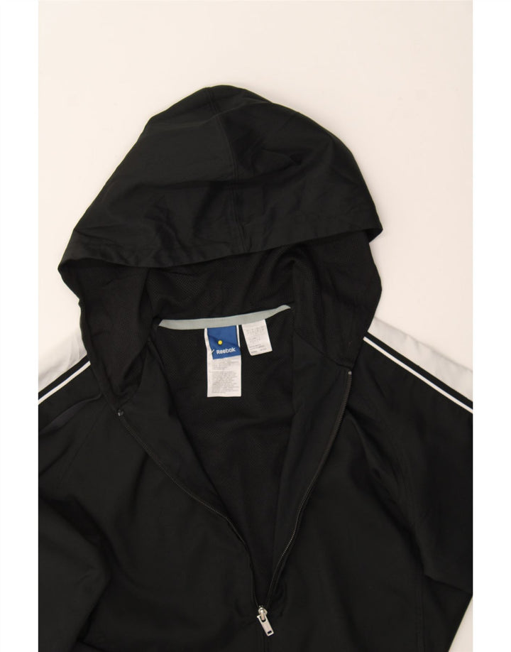 REEBOK Womens Hooded Tracksuit Top Jacket UK 14 Medium Black Colourblock Vintage Reebok and Second-Hand Reebok from Messina Hembry 