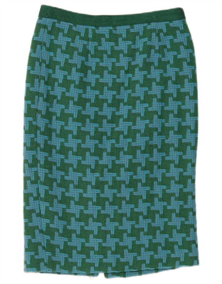 Boden Damen Bleistiftrock UK 10 Small W30 Grüne Wolle mit Hahnentrittmuster