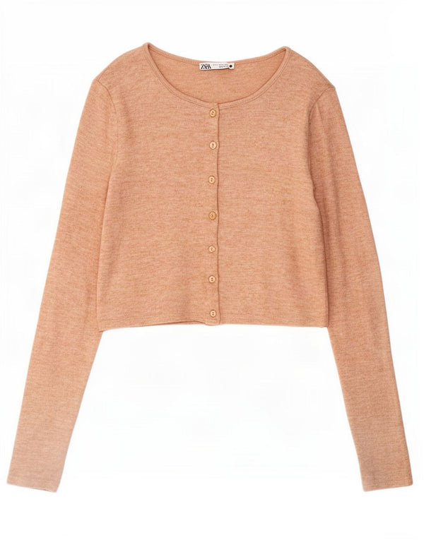 Zara Damen Crop Cardigan Top UK 12 Mittelrosa Viskose