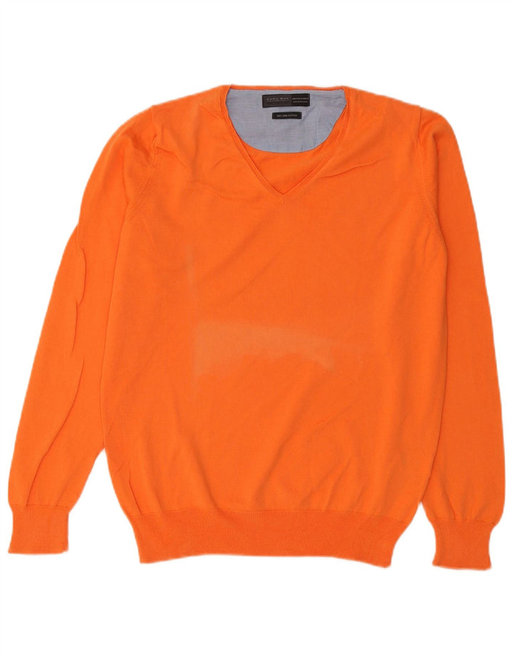 Zara Herren-Pullover mit V-Ausschnitt aus mitteloranger Baumwolle