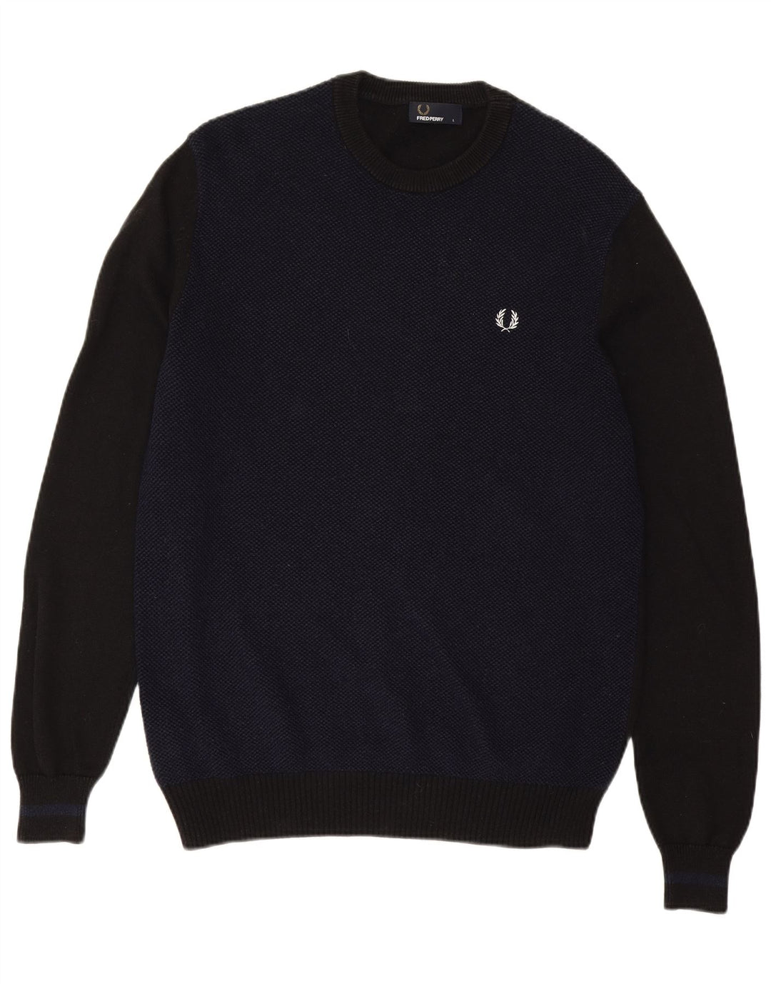 Fred Perry Herren-Pullover mit Rundhalsausschnitt, groß, marineblau, Colourblock-Wolle