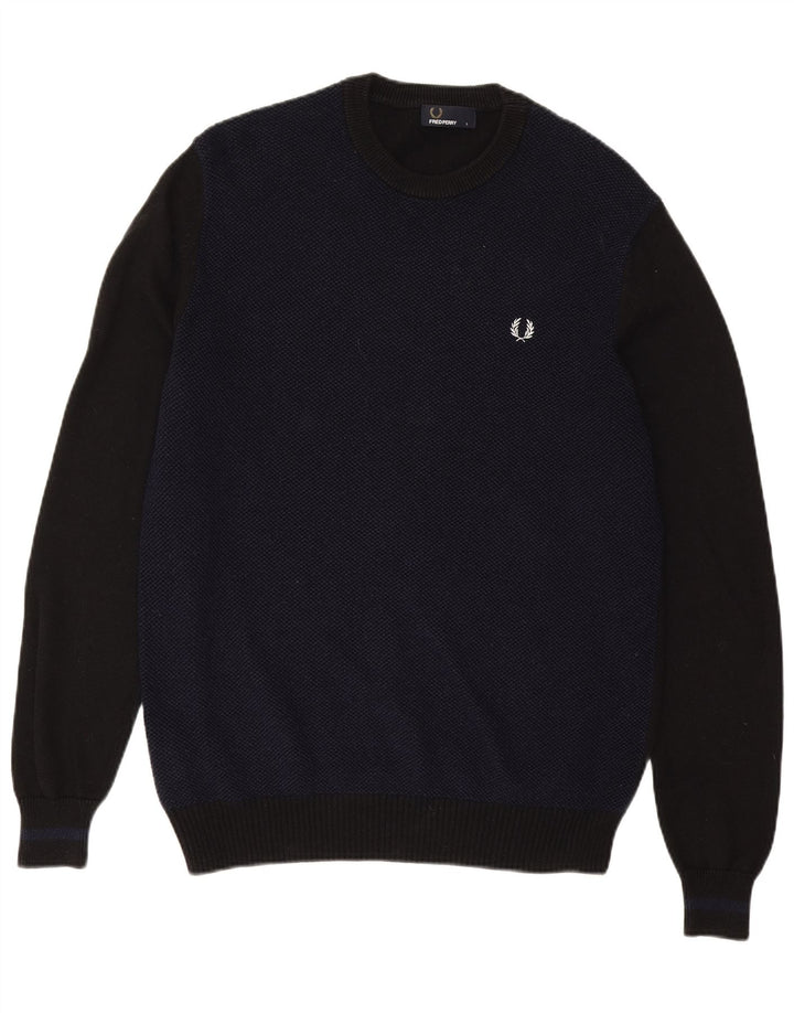 Fred Perry Herren-Pullover mit Rundhalsausschnitt, groß, marineblau, Colourblock-Wolle