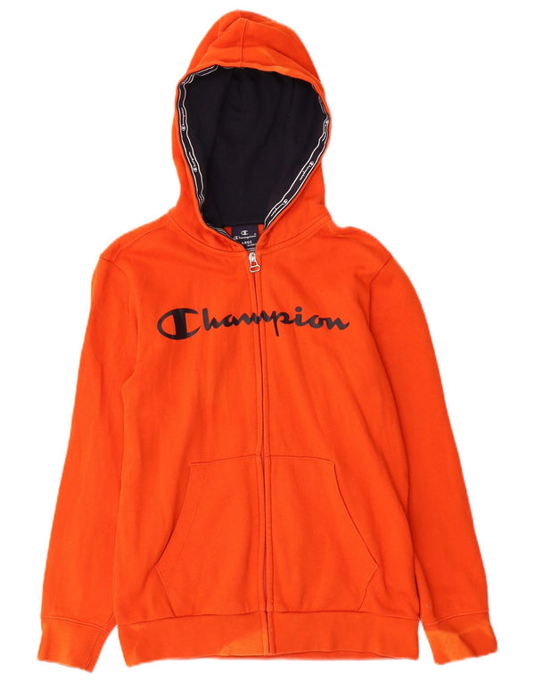 CHAMPION Jungen-Kapuzenpullover mit grafischem Reißverschluss, 11–12 Jahre, groß, orangefarbene Baumwolle