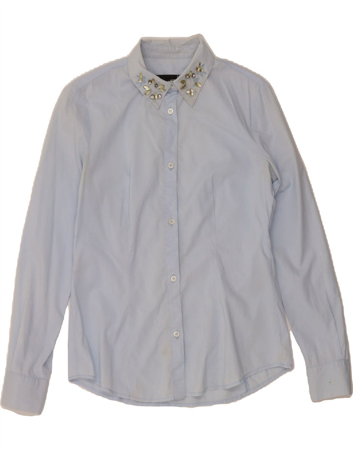 MOSCHINO Womens Shirt UK 10 Small Blue Cotton Vintage Moschino and Second-Hand Moschino from Messina Hembry 