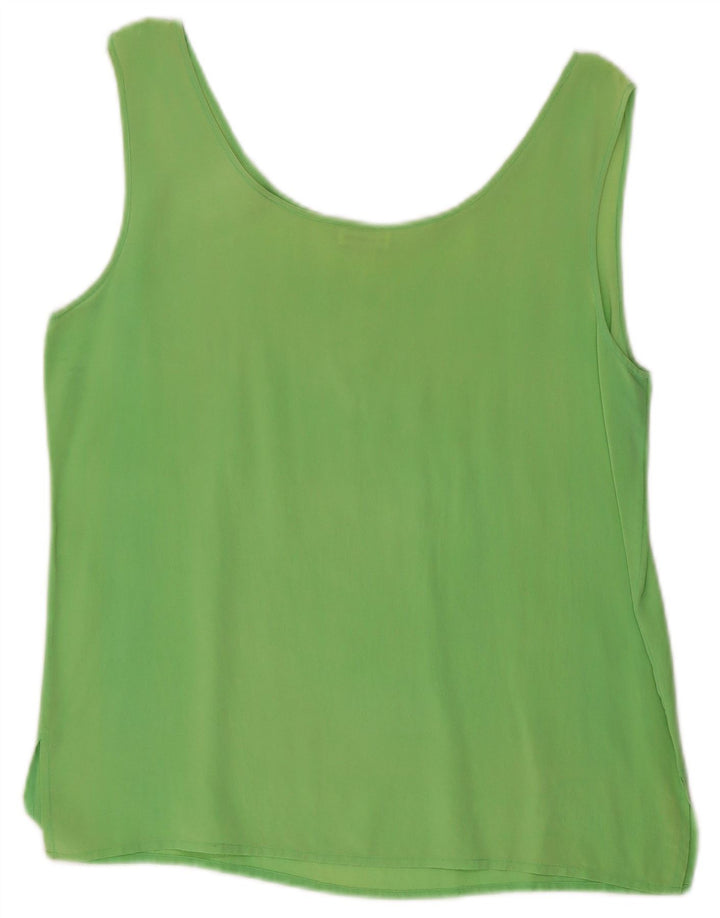 Vintage Damen Ärmelloses Blusentop UK 12 Mittelgrüne Seide