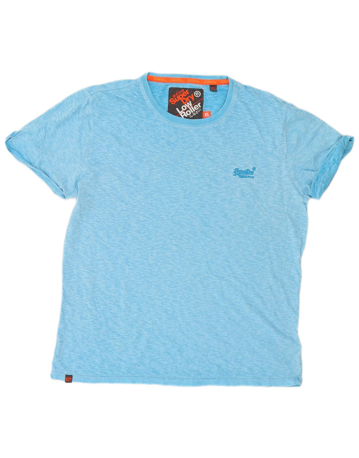 Superdry Herren-T-Shirt-Oberteil XL aus blau gefleckter Baumwolle