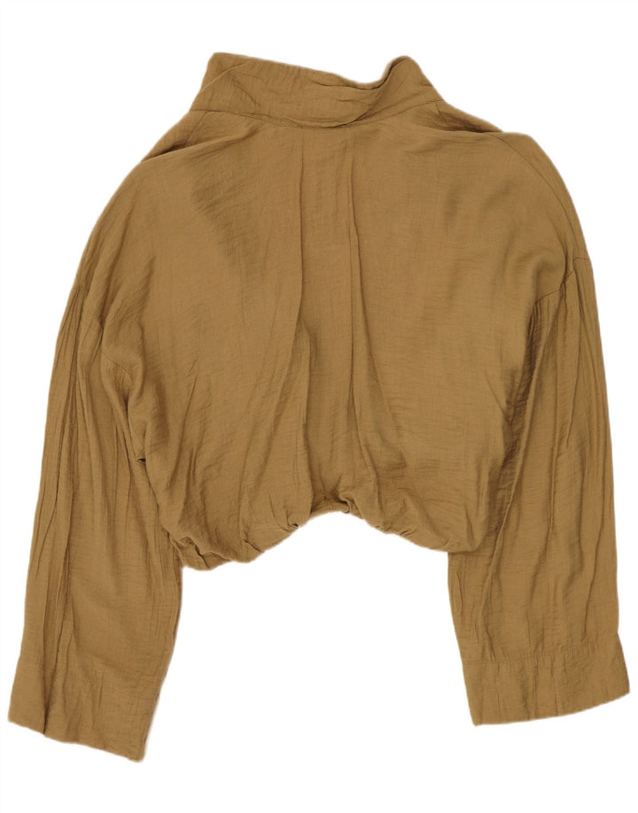 Zara Damen Crop Bluse Top UK 16 Large Khaki Viskose