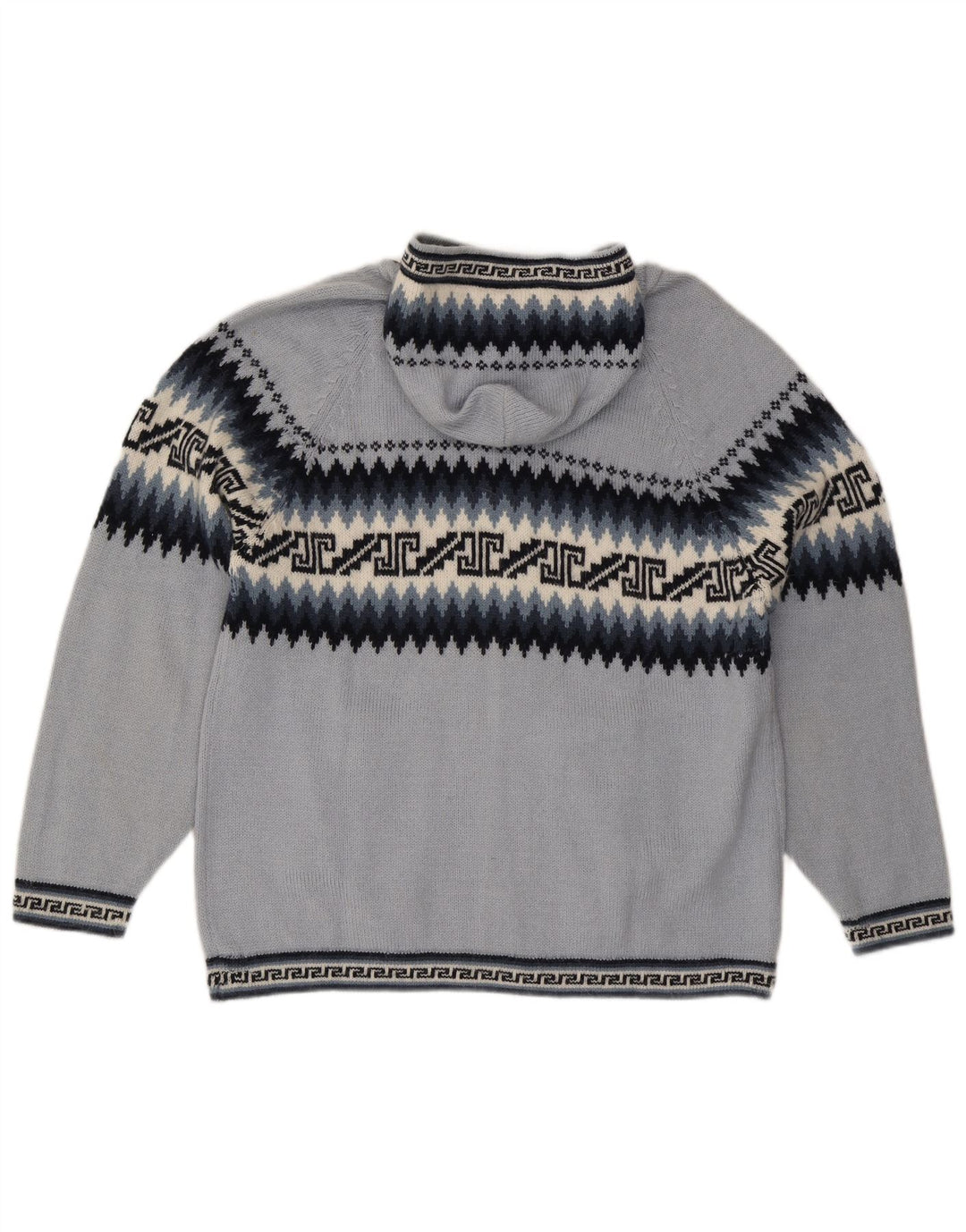 Damen-Cardigan mit Kapuze, Gr. 16, groß, blau, geometrisch