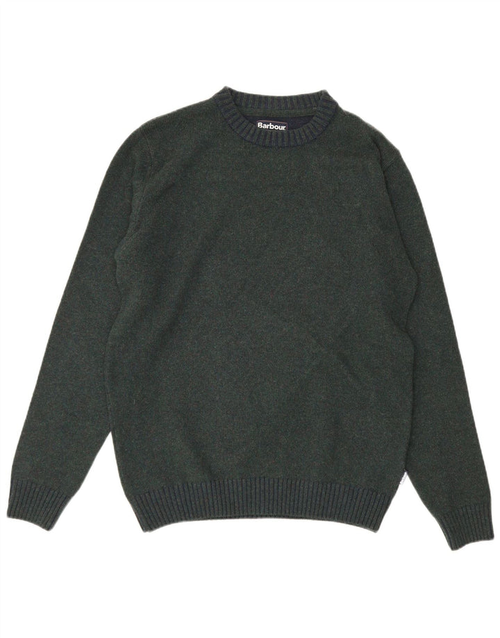 Barbour Herren-Pullover mit Rundhalsausschnitt, groß, grüne Colourblock-Wolle