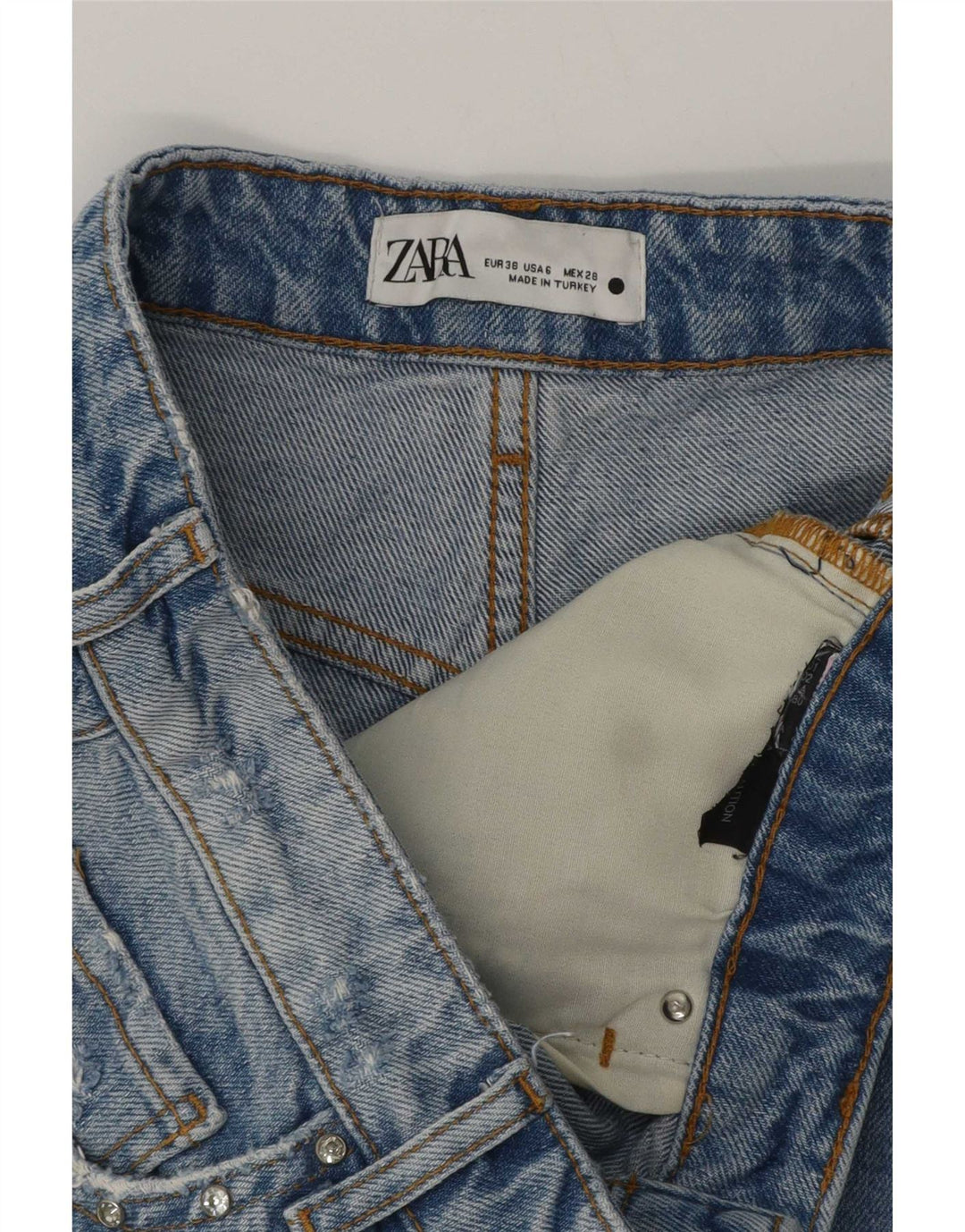 Zara Damen Jeansshorts EU 38 Small W28 Blau