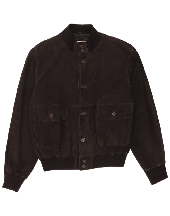 Vintage Herren Wildleder Bomberjacke IT 54 2XL Schwarzes Leder