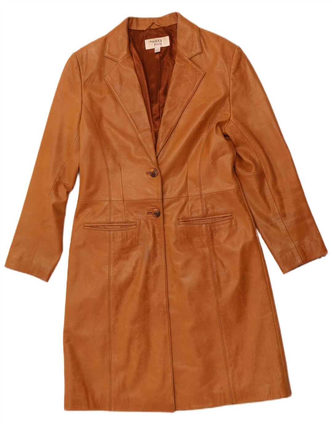 NEXT Womens Petite Ledermantel UK 12 Mittelbraunes Leder