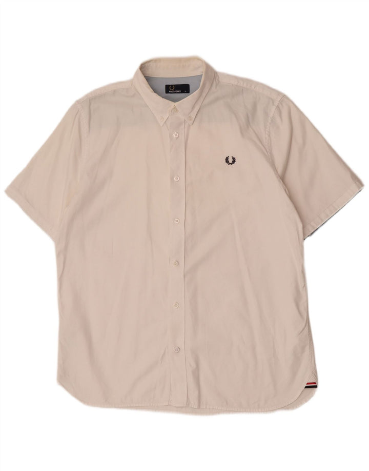Fred Perry Herren-Kurzarmhemd XL aus weißer Baumwolle