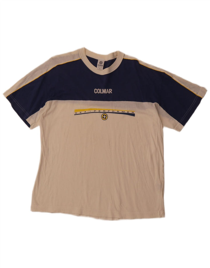COLMAR Herren Grafik-T-Shirt-Oberteil, Mittelweiß, Colourblock-Baumwolle, Sport