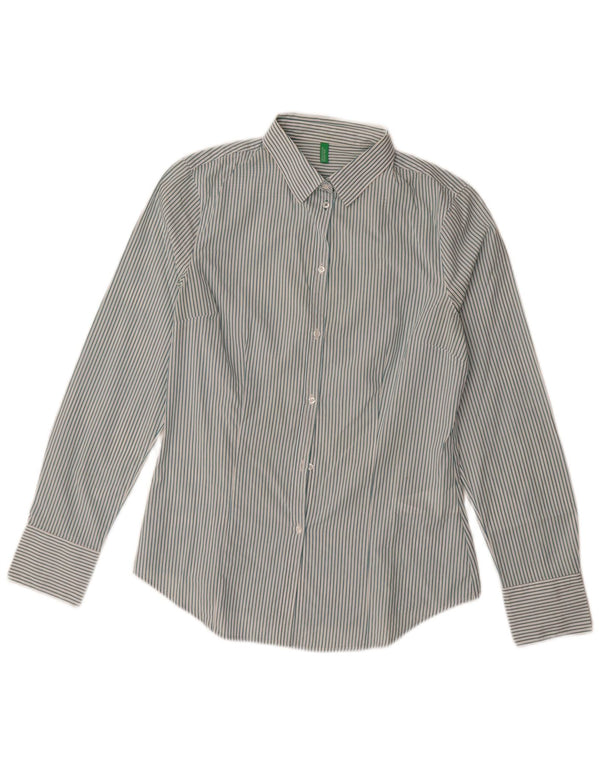 Benetton Damenhemd UK 10 Small Blaue Nadelstreifen-Baumwolle