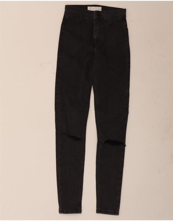 Topshop Damen Joni Distressed Skinny Jeans W25 L28 Schwarze Baumwolle