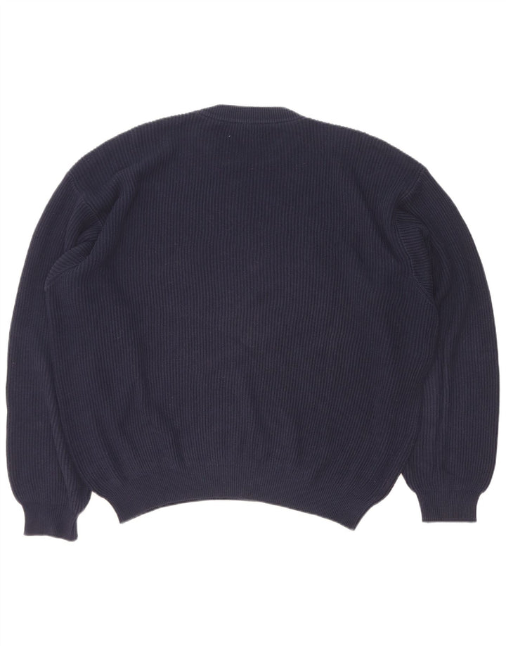Benetton Herren-Pullover mit Rundhalsausschnitt, groß, marineblaue Baumwolle
