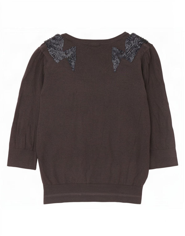 Topshop Damen-Cardigan mit 3/4-Ärmeln, UK-Gr. 14, Größe L, Grau, Baumwolle