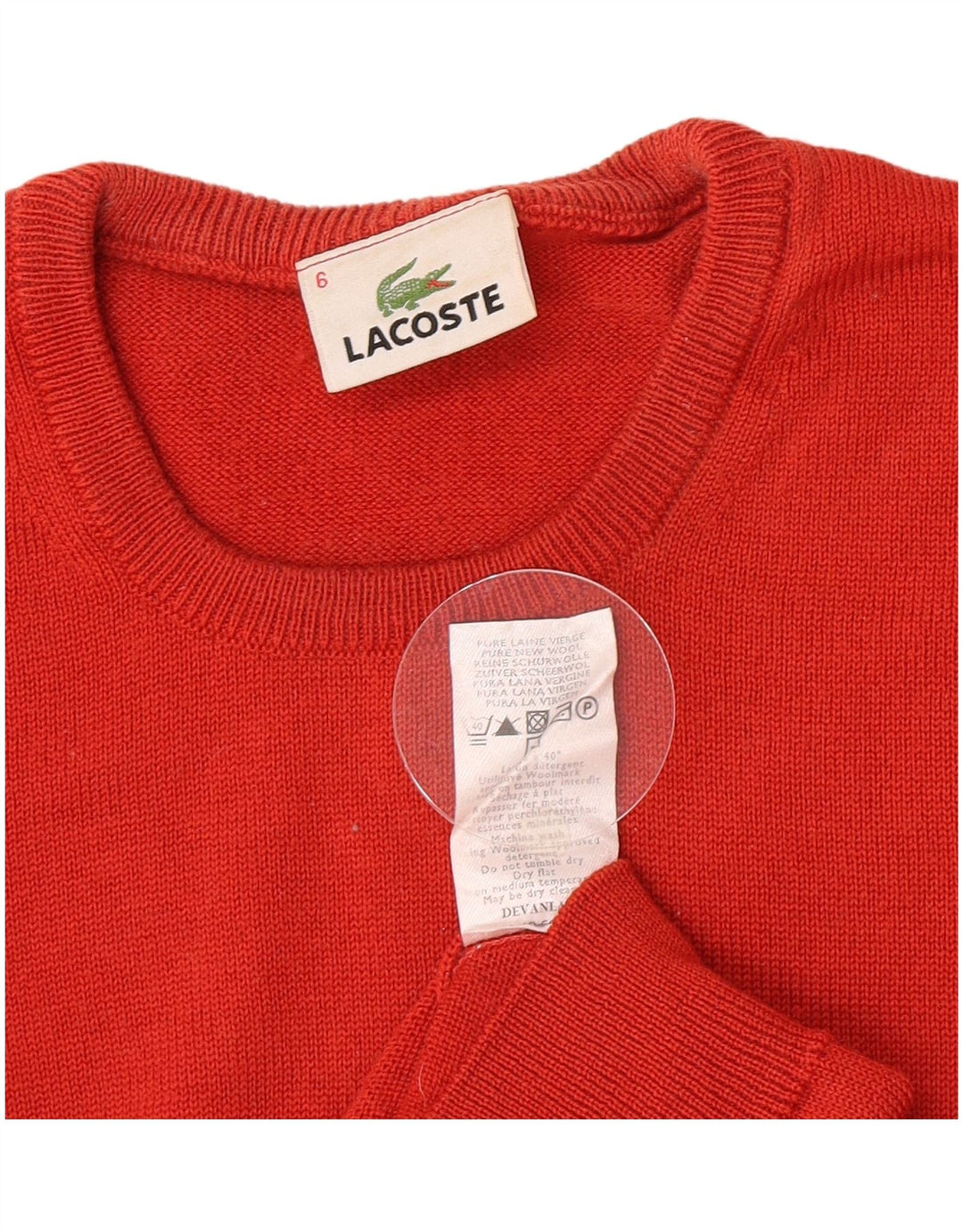 Lacoste Herren-Pullover mit Rundhalsausschnitt, Größe 6 XL, rote Schurwolle