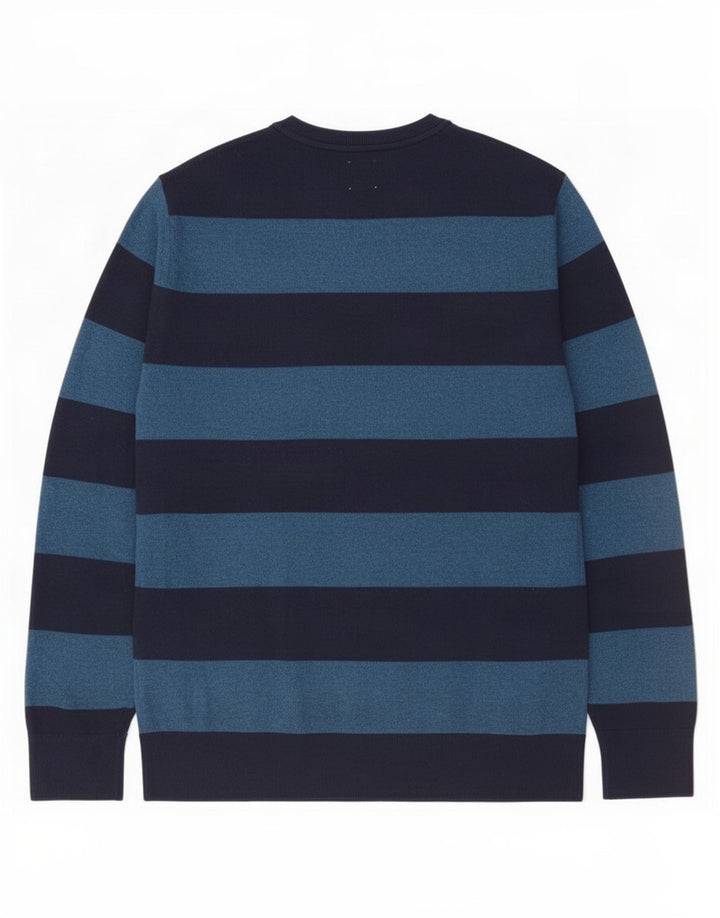 Gap Herren-Pullover mit Rundhalsausschnitt, mittlere marineblaue gestreifte Baumwolle