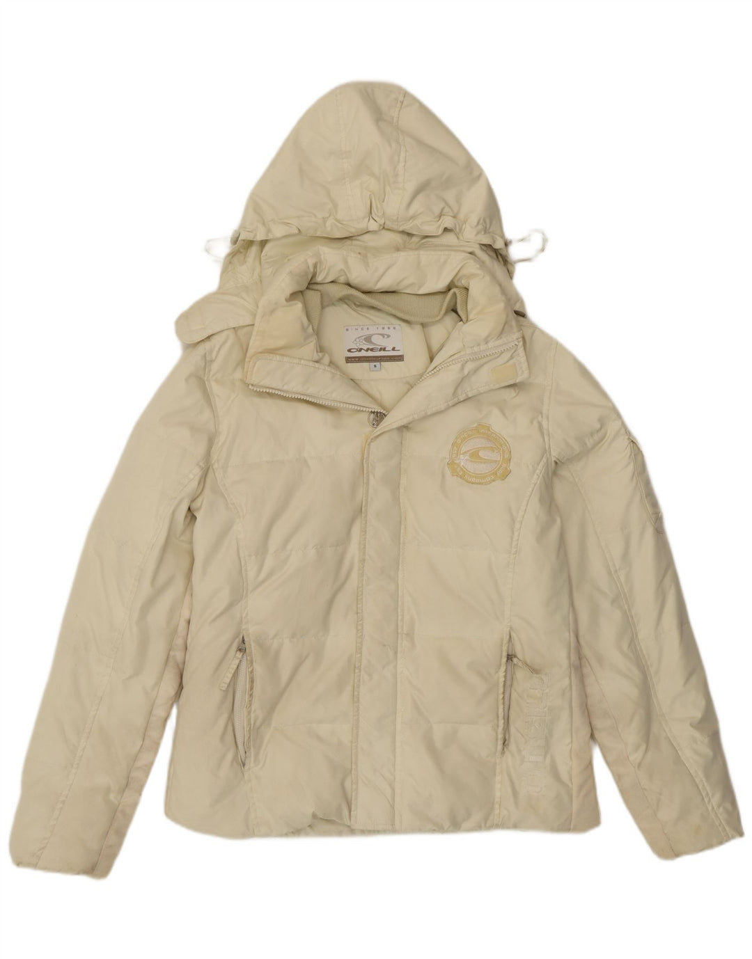 O'Neill wattierte Herrenjacke mit Kapuze, UK 36, Größe S, gebrochenes Weiß, Polyester