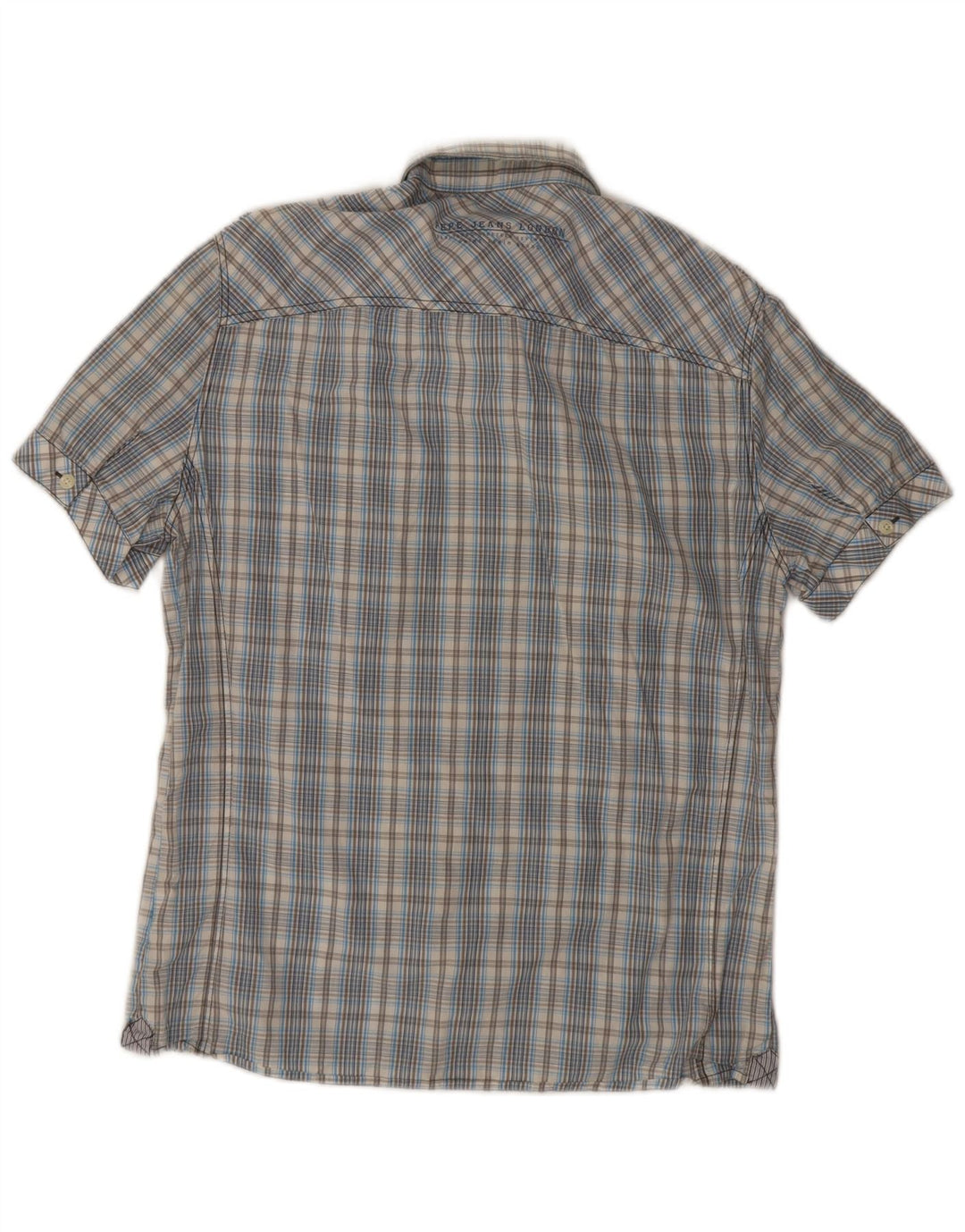 PEPE Jeans Herren Slim Fit Kurzarmhemd Mittelblau karierte Baumwolle