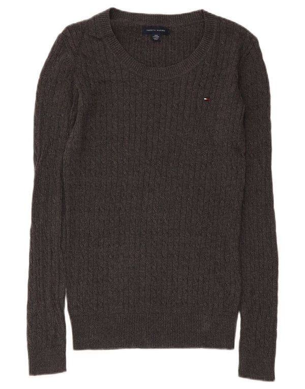 Tommy Hilfiger Damen-Pullover mit U-Boot-Ausschnitt, UK 2 2XS, graue Baumwolle