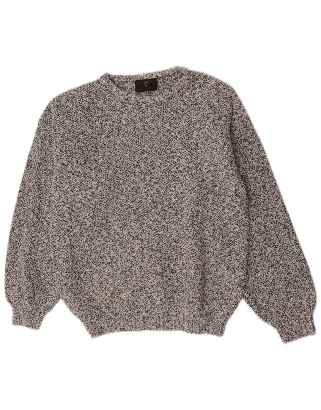 Ivy Oxford Herren-Pullover mit Rundhalsausschnitt, mittelgrau gesprenkelte Baumwolle