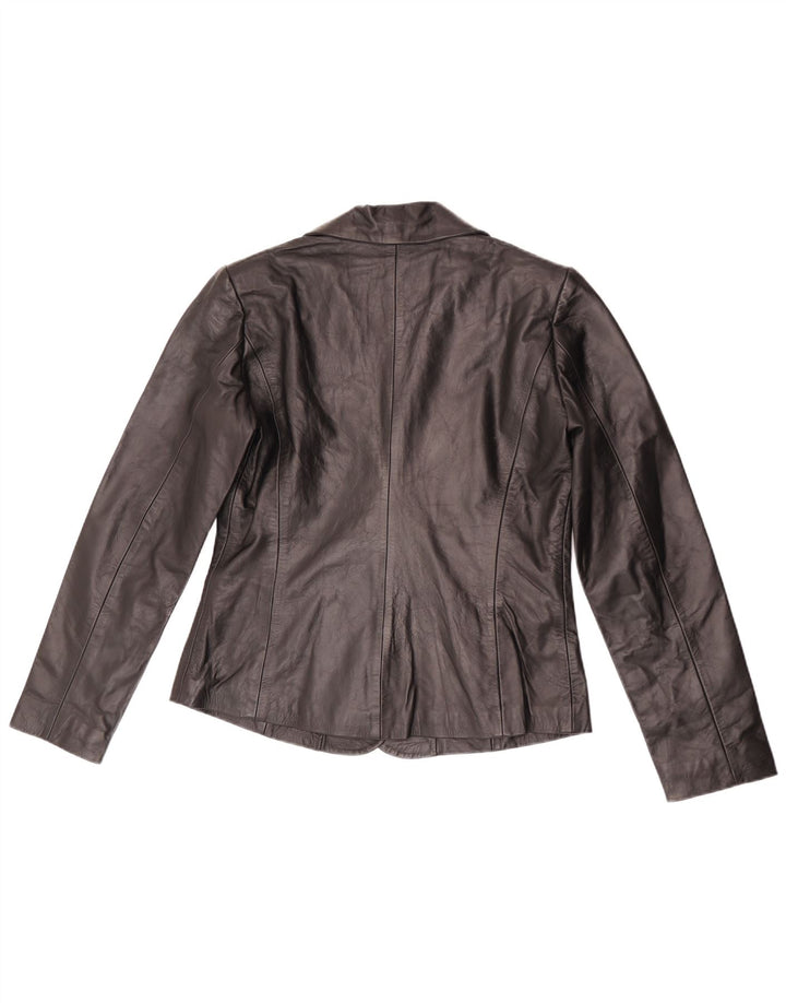 Vintage Damen 2 Knopf Leder Blazer Jacke UK 10 Small Schwarz
