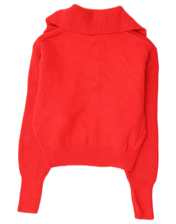 ZARA Damen Crop Zip Neck Pullover Pullover UK 14 Mittelrote Viskose