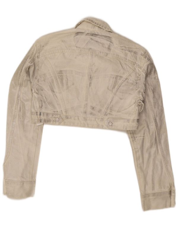 Zara Damen Crop Denim Jacke UK 12 Medium Off White Cotton