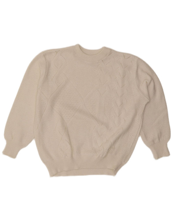 Vintage Damen Pullover mit Rundhalsausschnitt UK 18 XL Weiß