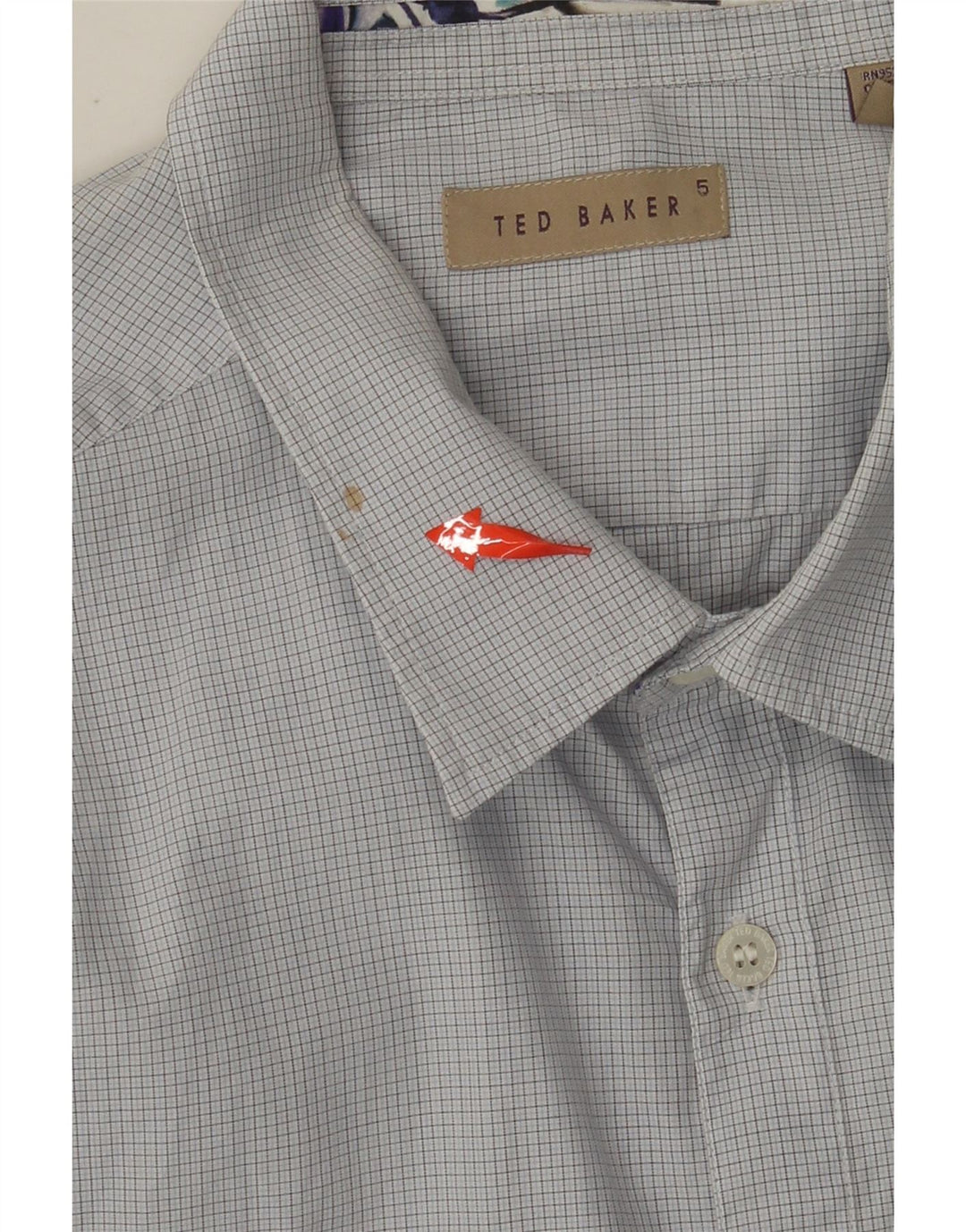 TED BAKER Herrenhemd Größe 5 XL, blaue Gingham-Baumwolle