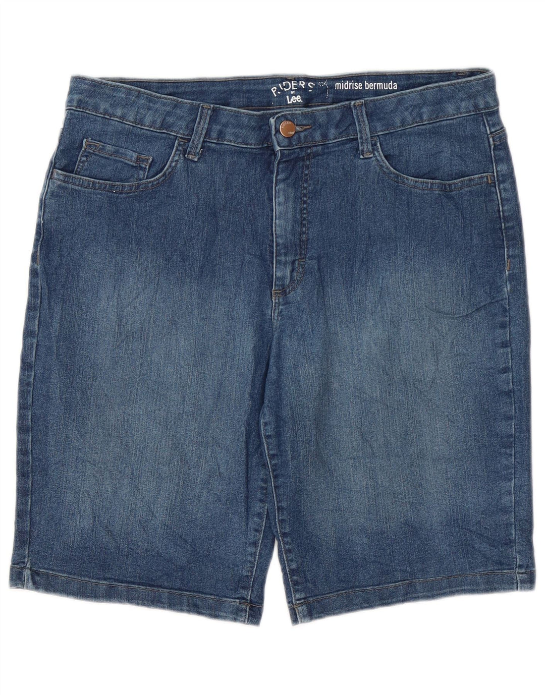 Lee Damen Riders Mid Rise Bermuda Denim Shorts W34 Large Blau