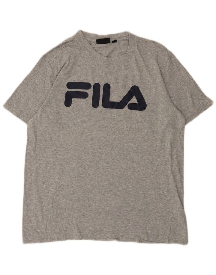 Fila Herren Grafik-T-Shirt-Oberteil aus mittelgrau gesprenkelter Baumwolle