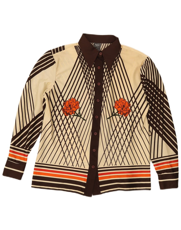 Vintage Damen Hemdbluse IT 46 Großes braunes Blumenmuster aus Polyester