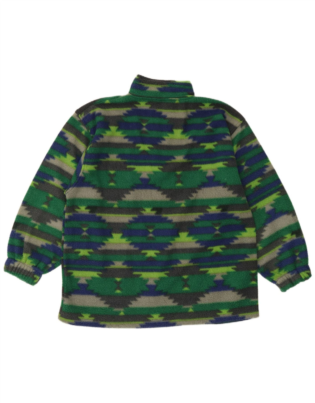 Vintage Herren-Fleecepullover mit Reißverschluss am Hals, großes grünes geometrisches Polyester